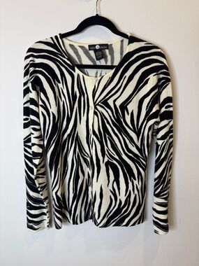 First Option Black & White Zebra Print Cardigan Sweater